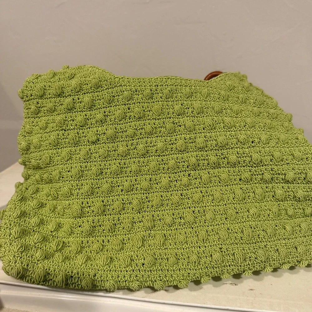 Unbranded Crochet Hobo Bag Womens Medium Lime Green Good Boho Popcorn Knit Heart